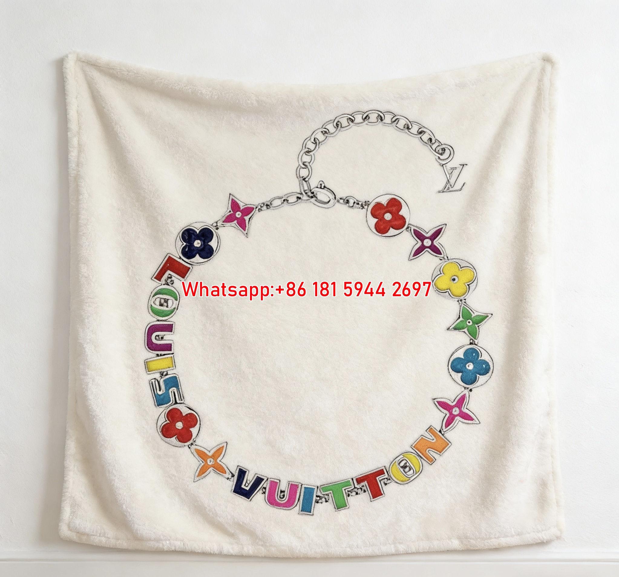 Colorful LV Monogram Necklace Blanket Rainbow LV Letters Throw 209